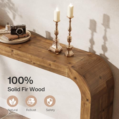 TRIBEWOOD Solid Wood Console Table, 70.87-Inch Farmhouse Sofa Table with Waterfall Curved Corners for Hallway, Living Room, Behind Couch, Entrance (Natural Wood) TRIBEWOOD