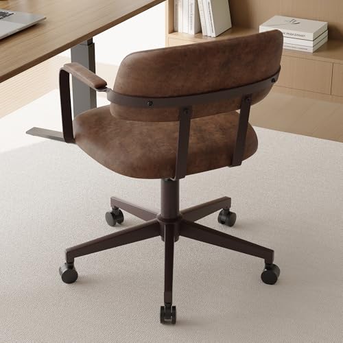 BFZ Mid Century Retro Home Office Desk Chair with Back, Faux Leather Adjustable Height Rolling Swivel Computer Task Armrests Chair for Home Office, Brown BFZ