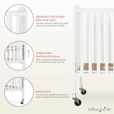 Dream On Me Folding Full-Size Convenience Baby Crib in White, GreenGuard Gold & BSA, Portable, Patented Quick Folding System, Strong Wheels, 2 Adjustable Mattress Heights