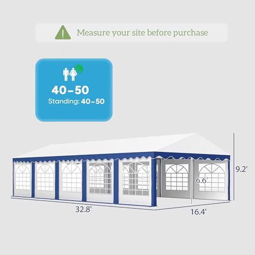 Outsunny 16.5' x 33' Party Tent, Heavy Duty Large Outdoor Canopy Tent Shelter with Removable Sidewalls, 10 Windows and 2 Doors, Tents for Parties, Wedding, Events, BBQ Grill, White and Blue Outsunny