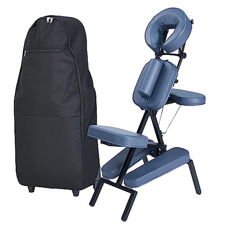 Professional Portable and Lightweight Tattoo/Massage Chair by Master Massage - Folding Aluminum Frame with Adjustable Features and Wheeled Carrying Case, Blue Master Massage Equipment