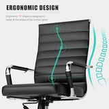 Okeysen Office Desk Chair, Ergonomic Leather Modern Conference Room Chairs, Executive Ribbed Height Adjustable Swivel Rolling Chair for Home Office. (Black) Lepdep