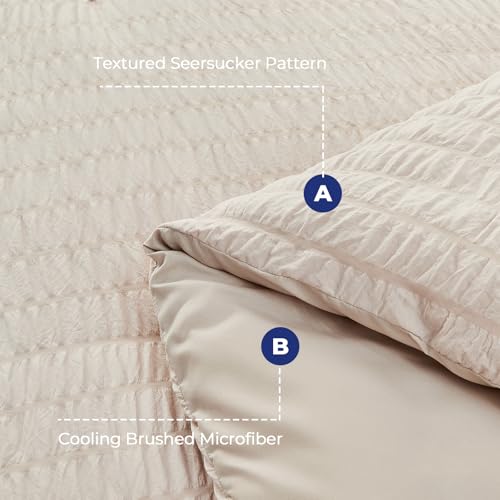 HYMOKEGE Beige Queen Comforter Set Seersucker 7 Pieces, All Season Luxury Bed in a Bag for Bedroom, Bedding Set with Comforters, Sheets, Pillowcases & Shams HYMOKEGE