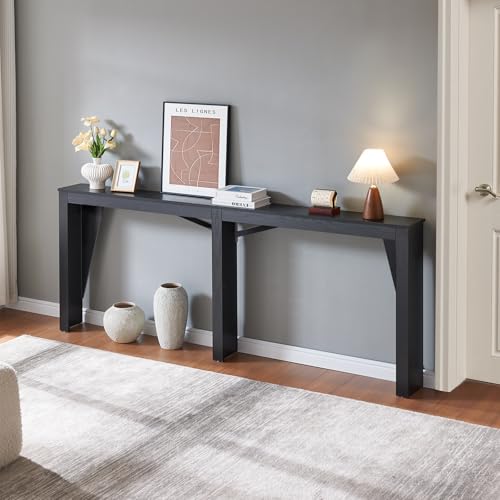 MOHOPE 78.8" Long Console Table with Power Outlets, 7.9" Narrow Sofa Table with USB & Type-C Ports, Skinny Behind Couch Tables with Charging Station, Entryway Table for Hallway, Living Room, Black MOHOPE