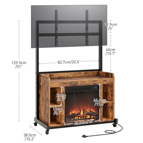 RALGEND Fireplace TV Stand with Mount for 55/60/65/75 inch TVs, Corner Entertainment Center with Power Outlet and 18" Electric Fireplace, Height Adjustable TV Console for Living Room, Rustic and Black RALGEND