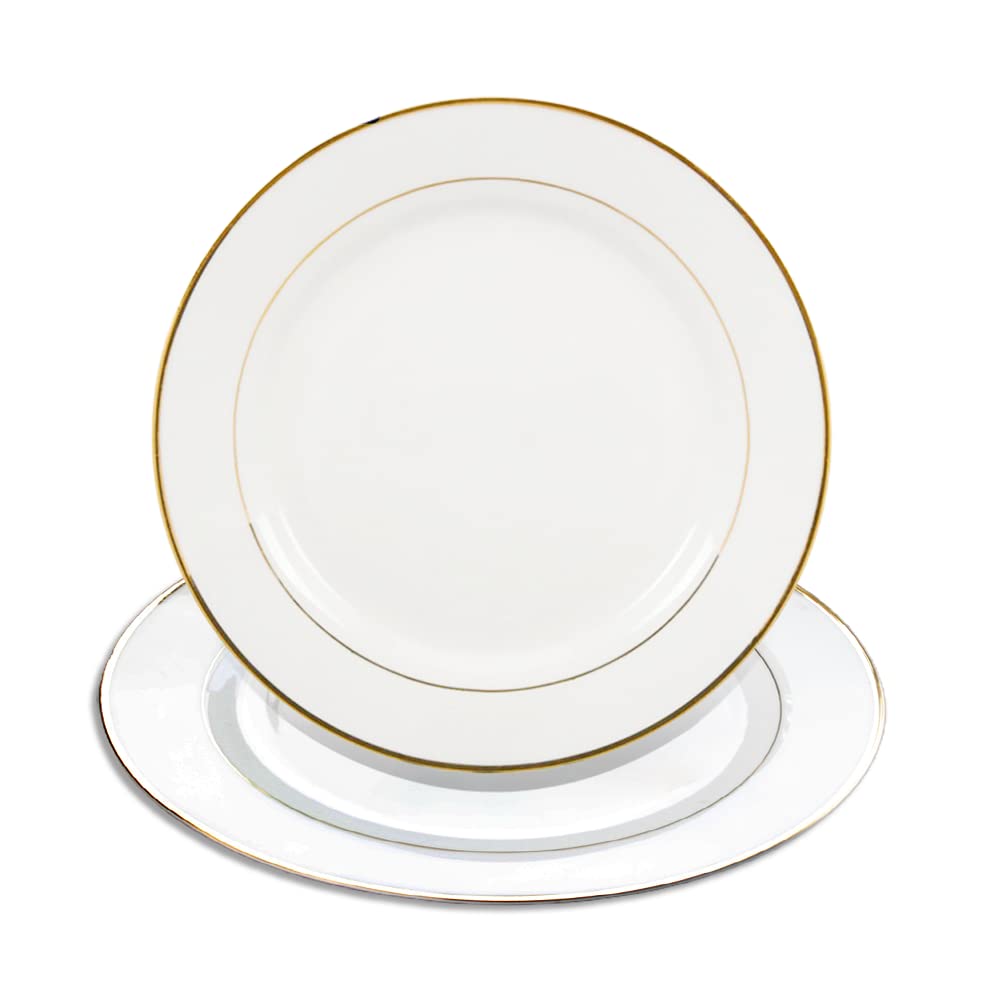 MR.R Set of 2 Sublimation Blanks White Ceramic Gold Rim Plate with Stand,Porcelain Plates, 10 inch Round Dessert or Salad Plate, Lead-Free, Safe in Microwave, Oven, and Freezer MR.R