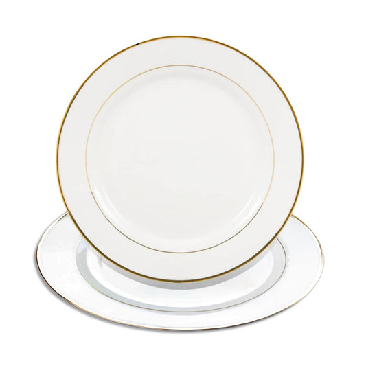 MR.R Set of 2 Sublimation Blanks White Ceramic Gold Rim Plate with Stand,Porcelain Plates, 10 inch Round Dessert or Salad Plate, Lead-Free, Safe in Microwave, Oven, and Freezer