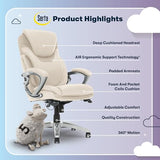 Serta Bryce Executive Office Chair, Ergonomic Computer DeskChairs with Patented AIR Lumbar Support, Comfy Body Pillows, Height Adjustable, Swivel Base with Wheels, Bonded Leather, Cream White Serta