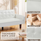 liuyouhom 74" Modern Futon Couch, Futon Sofa Bed, Mid Century Sofa Bed, Loveseat, Couches for Small Spaces, Living Room, Bedroom (Faux Leather, White) liuyouhom