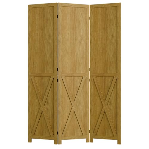 Cozy Castle Wood Room Divider, 3 Panel 66.9 Inch Privacy Screen, Folding Wall Divider, Barnwood Room Separator, Freestanding Partition, Temporary Wall for Decorative, Natural Cozy Castle