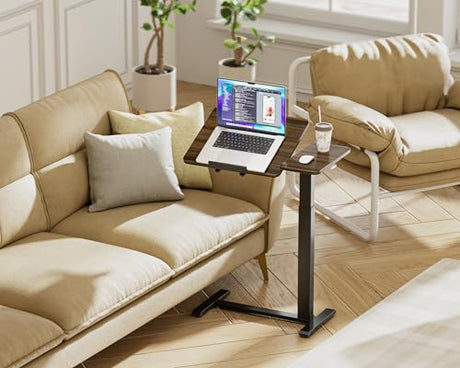 Ywin Medical Adjustable Tilt Overbed Bedside Table with Wheels, Swivel Portable Tray Table(27.6" W x 15.8" D), Small Standing Desk for Bedroom, Hospital, Couch, Office Use,Black Ywin