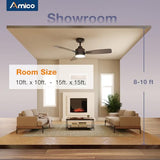 Amico Ceiling Fans with Lights, 44 inch Ceiling Fan with Light and Remote Control, Reversible, 3CCT, Dimmable, Noiseless, Small Black Ceiling Fan for Bedroom, Indoor/Outdoor Use Amico