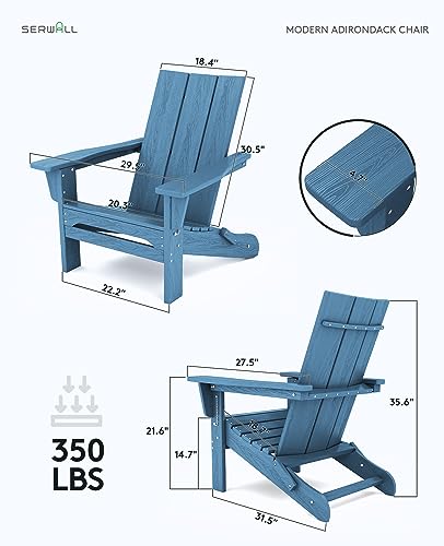 SERWALL Modern Adirondack Chair, Oversized Folding Adirondack Chair with Curved Backrest, All Weather Resistant Outdoor Adirondack Chair Set, Blue - WoodArtSupply