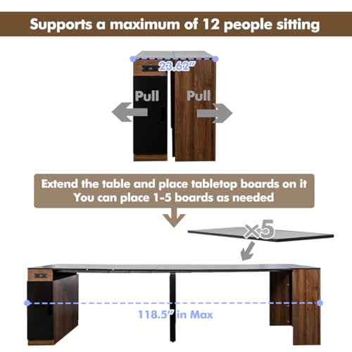Hennhari Extendable Dining Table for 8-12 People, Expandable Console Table with Power Outlet for Dining Room & Living Room, Space Saving Kitchen Table with Extension Leaves Holder (Walnut Black) Hennhari