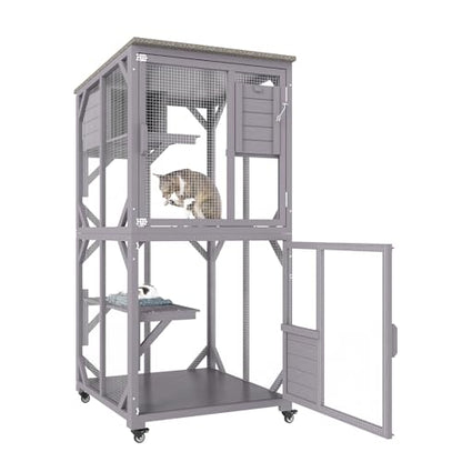 VEVOR 3-Tier Cat Playpen Catio with Wheels, Resting Box, Waterproof Roof, Windows & Doors, Removable Tray