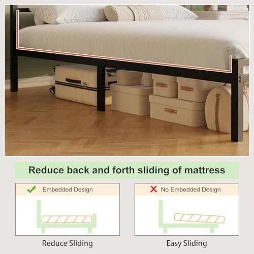 Lutown-Teen 12 Inch Twin Bed Frame with Headboard and Footboard, Classic Metal Platform Bed Frame Twin Size, No Box Spring Needed, Easy Assembly, Noise Free, Black Lutown-Teen