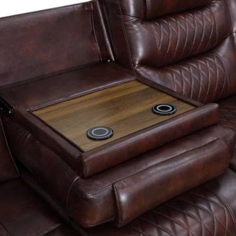 Caerrlcias Power Recliner Sectional Sofa with LED Lighting, Breathing Leather Corner Couch with USB Port and Storage Console, Cup Holders– Home Theater & Living Room Seating (Brown) Caerrlcias