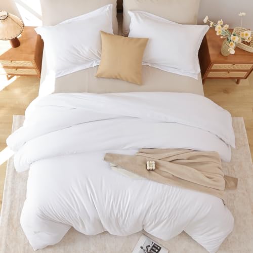 Whitney Home Textile White Duvet Cover Set Twin Size - 2 Piece Luxury Soft Cooling Duvet Cover with Zipper Closure and Pillow Sham, Breathable Washed Brushed Microfiber, Comforter Not Included Whitney Home Textile