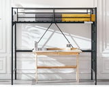 Bonnlo Metal Loft Bed with Stairs and Flat Rung, Junior Bed Full Size High Loft Bed for Kids/Teens/Adults, No Box Spring Required, Black Bonnlo