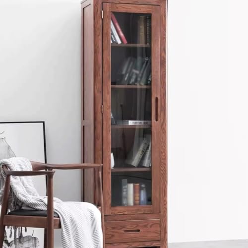 LUNIZ Solid Oak Bookshelf with Glass Door - Stylish Storage Rack for Home and Study LUNIZ