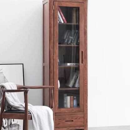 LUNIZ Solid Oak Bookshelf with Glass Door - Stylish Storage Rack for Home and Study - WoodArtSupply