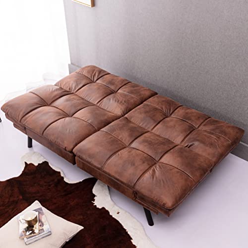 Anwick Convertible Memory Foam Futon Couch Bed, Leather Futon Sofa Bed, Folding Modern Sleeper Sofa with Quick Adjustable Armrest and Backrest for Studio Apartment/Home Office/Small Space (Brown) Anwick