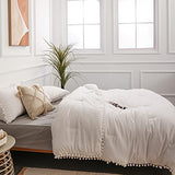 YIRDDEO Queen Comforter Set - Comforter Queen Size Sets with Ball Pom Fringe, Soft Bedding Set for All Seasons - 3 Pieces, 1 Comforter (90"x90") & 2 Pillow Shams (20"x26"), White YIRDDEO