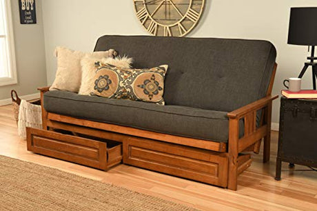 Kodiak Furniture Monterey Futon Set with Storage Drawers, with Barbados Base and Linen Charcoal Mattress Kodiak Furniture