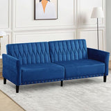 Lesofair 77” Velvet Sofa Bed with Adjustable Armrests and Backrests,Tufted Convertible Futon Couch with Nailhead Trim, Loveseat Modern Velvet Sleeper Sofa for Living Room,Bedroom,Office,Blue Lesofair