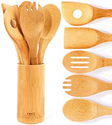 Neet Wooden Spoons For Cooking 6 Piece Organic Bamboo Utensil Set With Holder Wood Kitchen Utensils Spatula Spoon For High Heat Stirring In Nonstick Pots & Pans Quality Gift & Everyday Use NEET