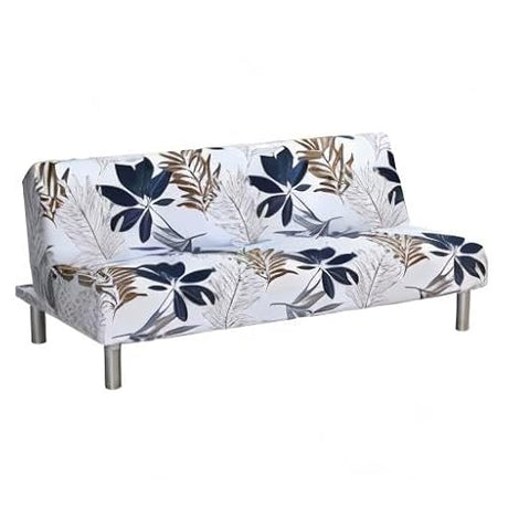MIFXIN Armless Sofa Cover Futon Slipcover Stretch Elastic Folding Sofa Bed Non-Armrest Couch Furniture Protector Spandex Printed Washable Sofa Cover Without Armrests (Grey Blue Leaf) MIFXIN