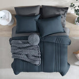 Monbix Queen Comforter Set - 7 Pieces Blue Gray Bed in a Bag Queen Bedding Sets with Comforters, All Seasons Comforter Bed Set with Sheets,Pillowcases & Shams Monbix