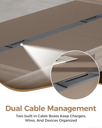 Spacious 12FT Executive Conference Table – Modern Rectangular Boardroom Table with Dual Cable Grommets, 1.6" Thick Top, Seats 10–12, Ideal for Office, Studio, or Training Rooms ZIMASYA