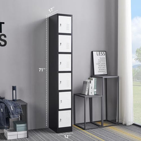 FURSTEL 71" Heavy-Duty Steel Locker Cabinet (6-Door 6-Tier) - Secure Storage for School Lockers, Office Employee, Gym & Home Organization - Industrial Metal Lockers FURSTEL