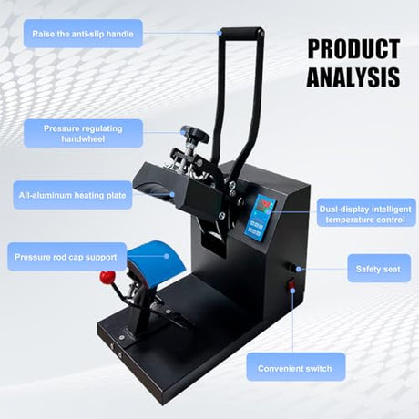 VHLVHL Hat Press Machine - Heat Press Machine for Caps, Dual Platens with Cap Stretcher, Precise Digital Temperature & Timer Control for Heat Transfer Vinyl and Sublimation VHLVHL