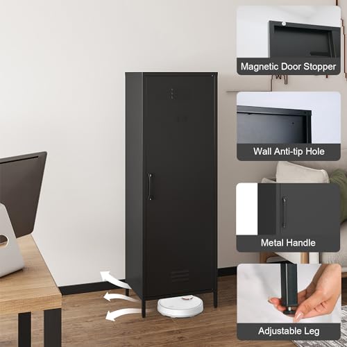 Steehoom Metal Storage Cabinet, Steel File Locker with 3 Shelves 59.06-inch high for School, Living Room, Bedroom, Office (Black) Steehoom