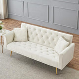 71" Modern Velvet Sofa Bed Futon, Convertible Sleeper Couch with Adjustable Backrest, Tufted Recliner Loveseat with Golden Chrome Legs & 2 Pillows for Small Spaces, Living Room, Apartment (Beige) Generic