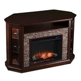 SEI Furniture Redden Faux Stone Corner Convertible Electric Fireplace with Media Storage, New Espresso SEI Furniture