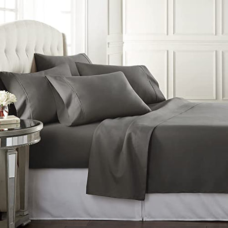 Danjor Linens Bed Sheet Set King Size for Hot Sleepers, Hotel Premium Sheets with 4 Pillowcases, Lightweight Brushed Microfiber Deep Pockets, Breathable Cooling 6 Piece Bedding Sets, Gray Danjor Linens