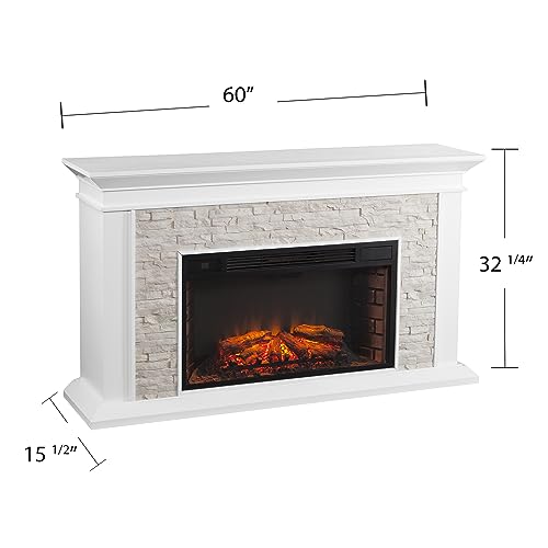 SEI Furniture Canyon Heights Faux Stacked Stone Electric Fireplace, White