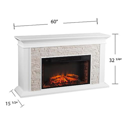 SEI Furniture Canyon Heights Faux Stacked Stone Electric Fireplace, White