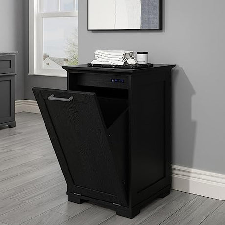 OLD CAPTAIN Wooden Tilt Out Trash Cabinet, Wooden Kitchen Garbage Can Free Standing Holder, Black Finish… OLD CAPTAIN