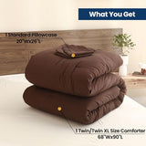 Paxrac Earthy Brown Comforter Twin/Twin XL Size, Neutral 2 Pieces Comforter Set, Lightweight Solid Bedding Set, All Seasons Soft Fluffy King Comforter Set (68x90In Comforter & 1 Pillowcase) Paxrac