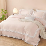 CCoutueChen Ruffle Duvet Cover Queen 3Pcs Blush Pink Shabby Chic Farmhouse Bedding Set Girls 100% Washed Microfiber Duvet Cover Set Boho Vintage Ruffled Bedding with 2 Pillowcases(No Comforter) CCoutueChen