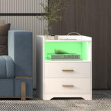 dnbss White LED Nightstand with Charging Station and 24-Color RGB Lights, Smart Night Stand with Human Sensor Lighting, Modern Bedside Table for Bedroom dnbss