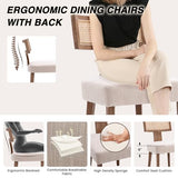 HNY Mid Century Modern Rattan Dining Chairs Set of 6, Farmhouse Linen Upholstered Accent Chair Curved Backrest Kitchen Chairs, with Hardwood Frame, Beige HNY