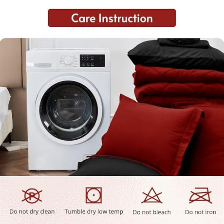 MUXHOMO 5 Pieces Twin Comforter Set, Reversible Bed in a Bag Twin Size, All Season Bedding Set with Comforter, Flat Sheet, Fitted Sheet, Pillowcases & Shams, Red & Black MUXHOMO