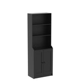Cozy Castle 75" Tall Book Shelf and Bookcase with 2 Doors, Large 5-Tier Freestanding Bookshelf with 15.7" Depth Storage Cabinet and Adjustable Shelf for Living Room, Office, Bedroom, Black Cozy Castle