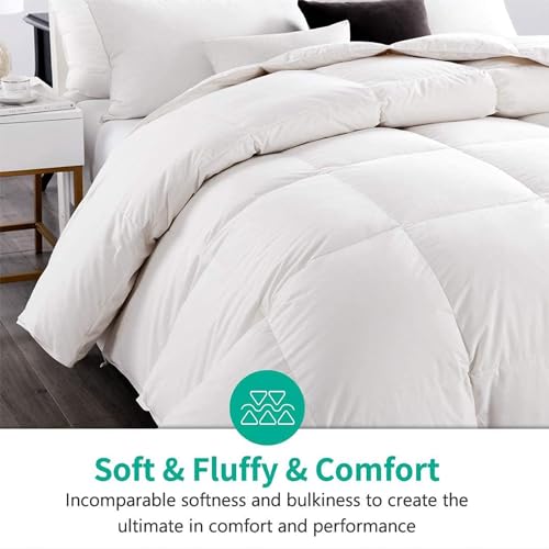 APSMILE Lightweight Down Feather Fibers Comforter Oversized King, Cooling Duvet Insert for Warm Weather -100% Organic Cotton, High Fill Power Down Fibers Quilt Thin Summer Duvet (Ivory White, 120x98) APSMILE