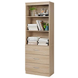 FOTOSOK 71-Inch Oak Storage Cabinet with 3 Drawers and Open Shelves for Home and Office FOTOSOK